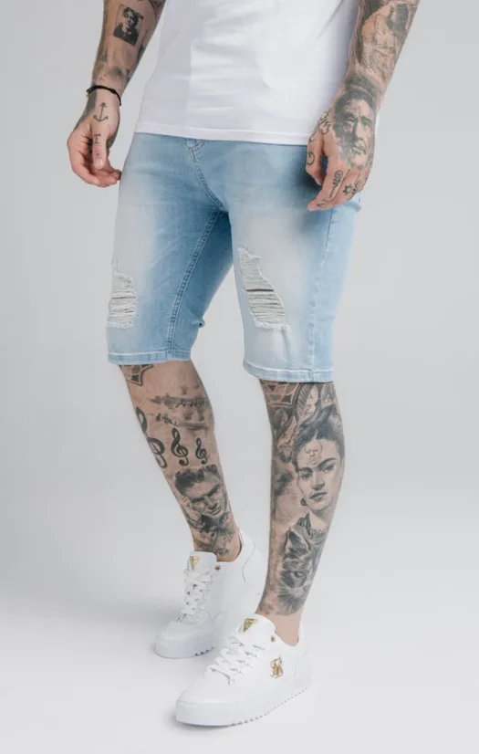 Sik Silk Pánske Svetlo Modré Kraťasy Distressed
