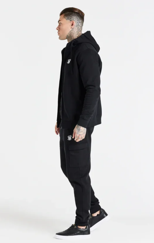 Sik Silk Pánske ČierneTepláky Essential Cargo Fleece Jogger