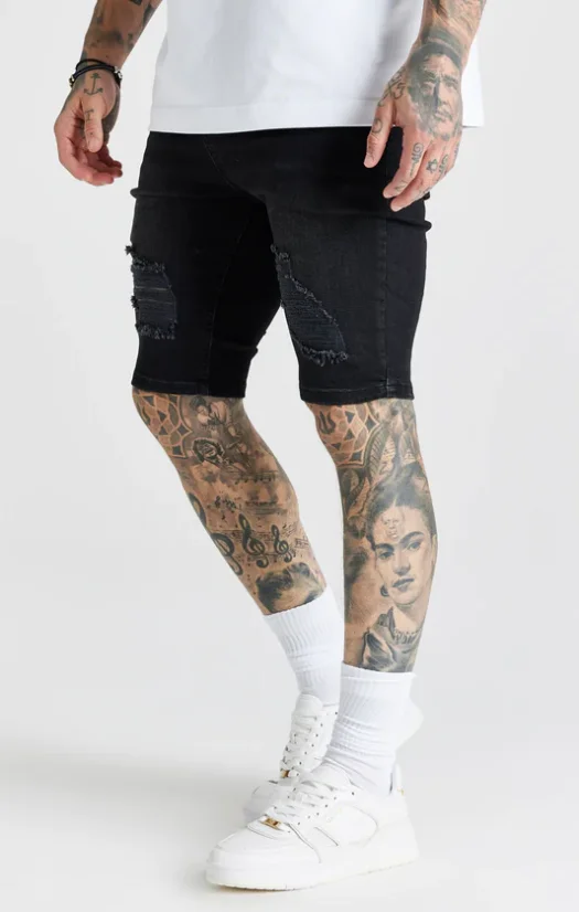 Sik Silk Pánske Čierne Kraťasy Distressed - Veľkosť: M