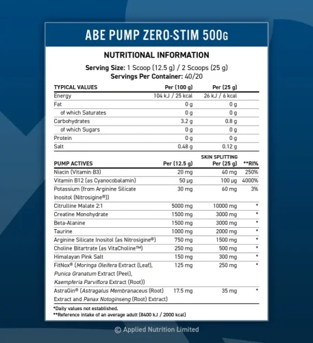 Applied Nutrition – A.B.E. PUMP (Caffeine free), 500g - Príchuť: Red Hawaiian  (Jahoda,Ananás,Malina)