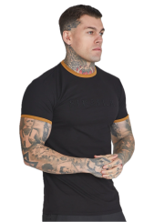 Sik Silk - Pánske Čierne Tričko Gold Ringer