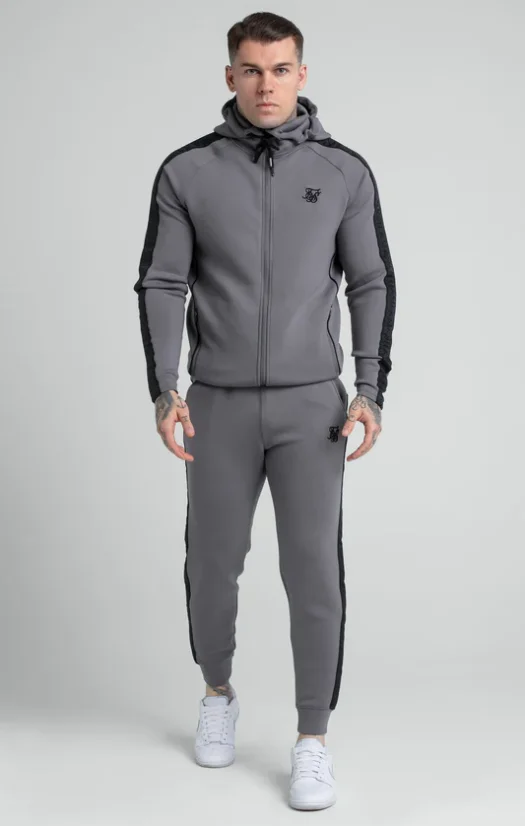Sik Silk Pánska Šedá Tepláková Súprava Taped Zip Thru Hoodie & Jogger Set - Veľkosť: L
