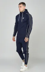 Sik Silk Pánska Modrá Teplákova Súprava Navy Taped Zip Thru Hoodie & Jogger Set