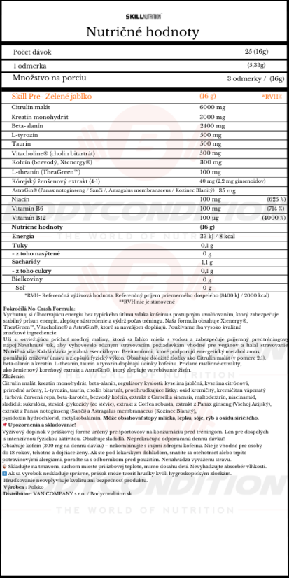 Skill Nutrition -  PreWorkout, 400g