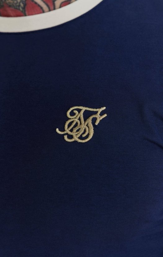 Sik Silk - Pánske Modré Tričko Navy Ringer - Veľkosť: L