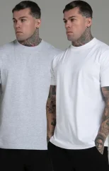 Sik Silk - Pánske Biele a Šedé Tričko Oversize Fit