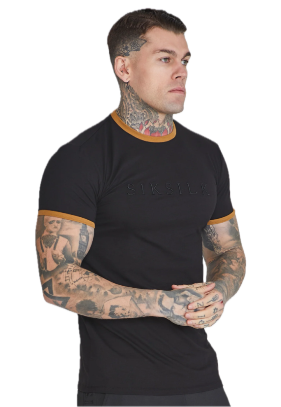 Sik Silk - Pánske Čierne Tričko Gold Ringer