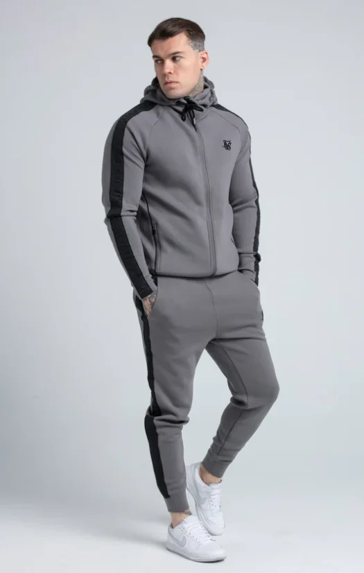 Sik Silk Pánska Šedá Tepláková Súprava Taped Zip Thru Hoodie & Jogger Set - Veľkosť: L
