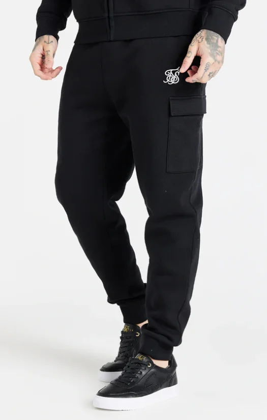 Sik Silk Pánske ČierneTepláky Essential Cargo Fleece Jogger