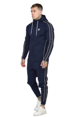 Sik Silk Pánska Modrá Teplákova Súprava Navy Taped Zip Thru Hoodie & Jogger Set