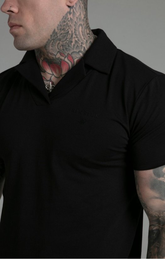 Sik Silk Pánske Čierne Polo Tričko Smart Revere