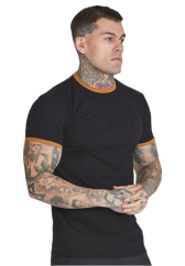 Sik Silk - Pánske Čierne Tričko Gold Ringer