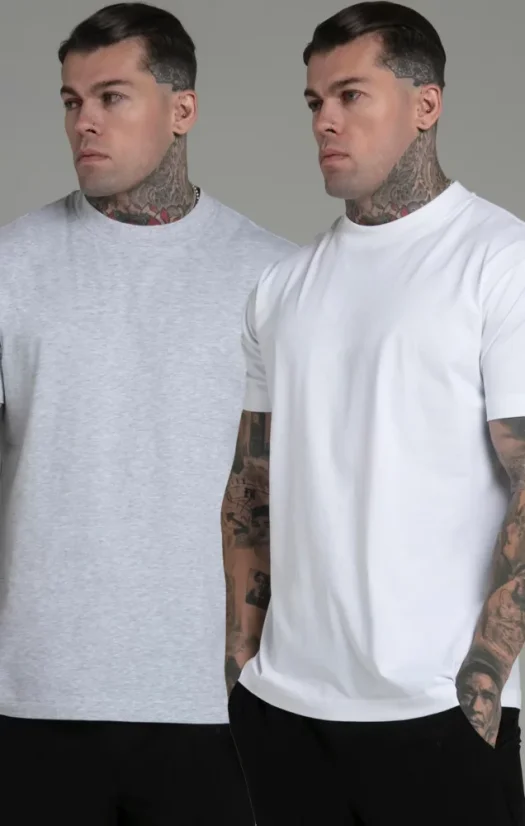 Sik Silk - Pánske Biele a Šedé Tričko Oversize Fit - Veľkosť: L