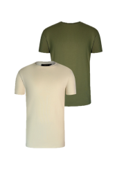 Sik Silk -  Pánske Tričká Pack Of 2 T-shirts Beige/Khaki