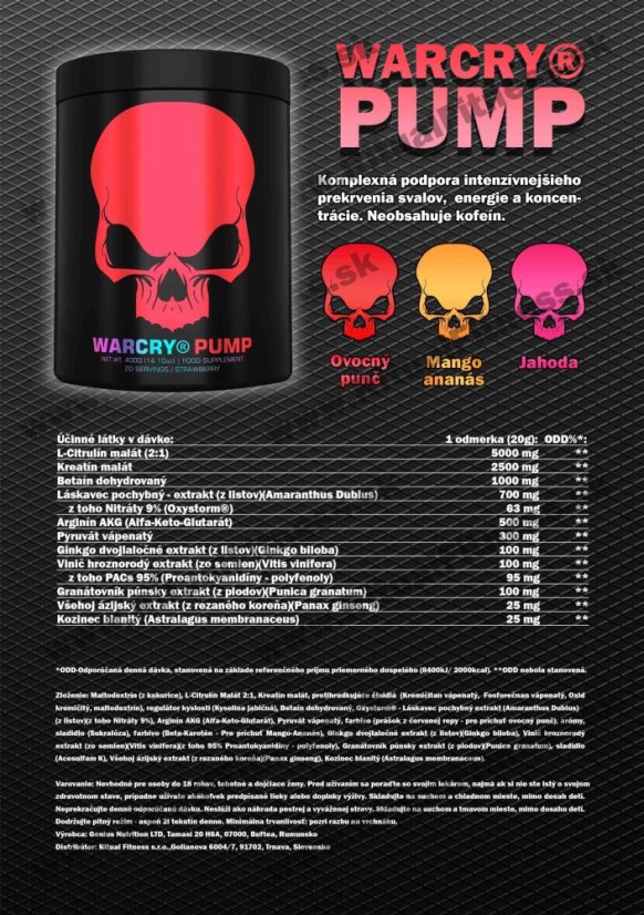 Genius – Warcry PUMP (Caffeine free), 400g - Príchuť: Jahoda