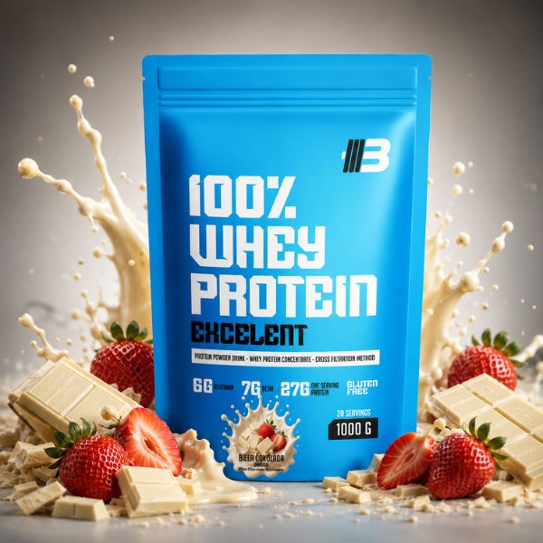 WHITE CHOCOLATE STRAWBERRY CRUNCH – EXCELENT 100% WHEY PROTEIN | BIELA ČOKOLÁDA JAHODA - Príchuť: Jahoda-Biela čokoláda