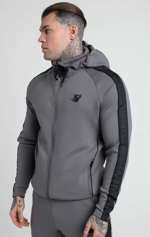 Sik Silk Pánska Šedá Tepláková Súprava Taped Zip Thru Hoodie & Jogger Set - Veľkosť: L