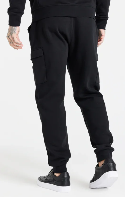 Sik Silk Pánske ČierneTepláky Essential Cargo Fleece Jogger