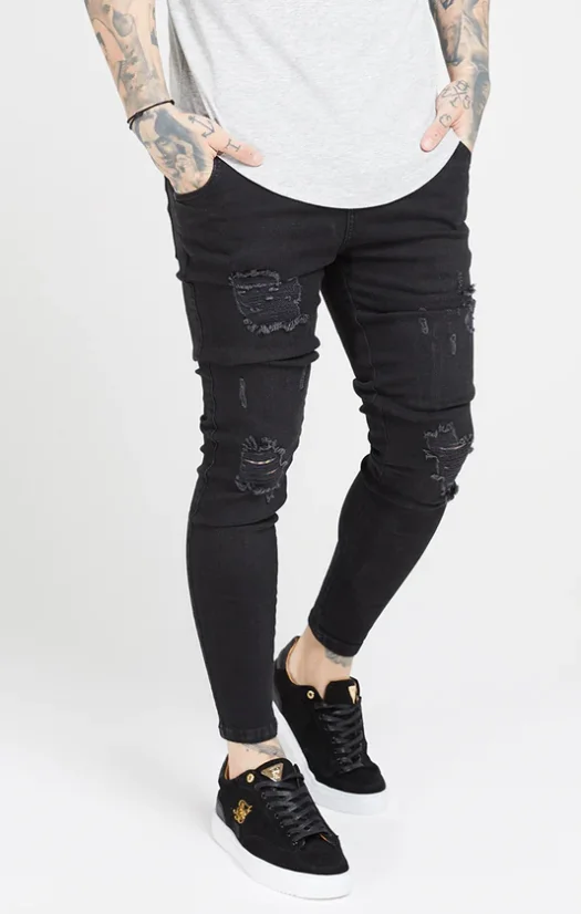 Sik Silk Pánske Čierne Jeansy Distressed Skinny Denims - Veľkosť: M