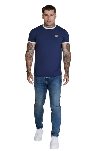 Sik Silk - Pánske Modré Tričko Navy Ringer - Veľkosť: M