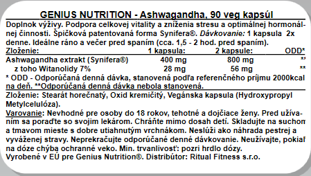 Genius – Ashwagandha Synifera®, 90kps - Balenie: 90kps