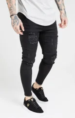 Sik Silk Pánske Čierne Jeansy Distressed Skinny Denims
