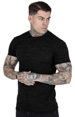 SikSilk - Rib Knit T-Shirt in Black