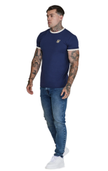 Sik Silk - Pánske Modré Tričko Navy Ringer