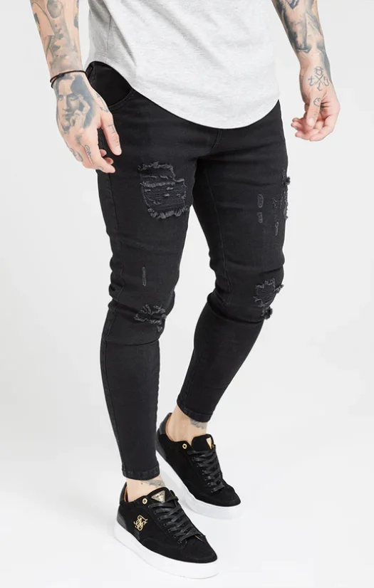 Sik Silk Pánske Čierne Jeansy Distressed Skinny Denims - Veľkosť: M