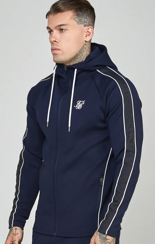 Sik Silk Pánska Modrá Teplákova Súprava Navy Taped Zip Thru Hoodie & Jogger Set