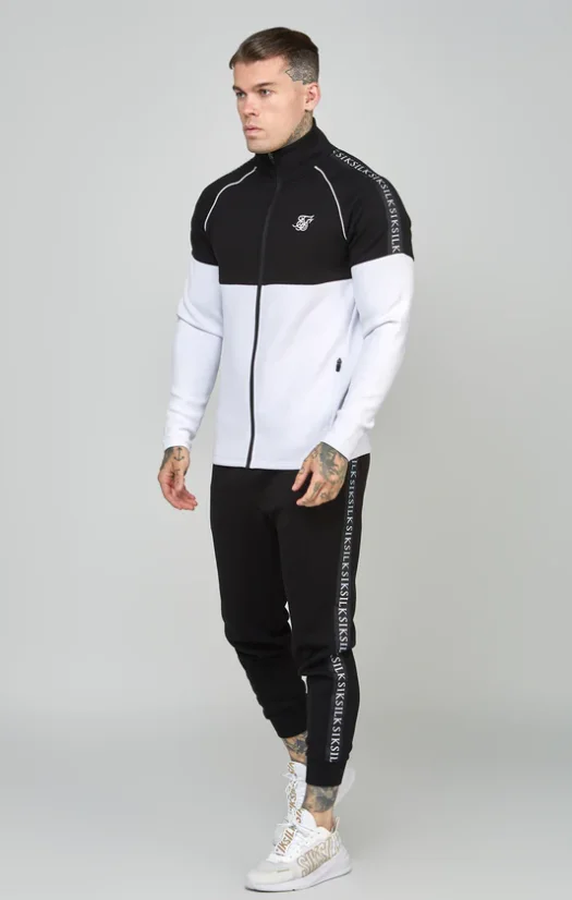 Sik Silk Pánska Čierno Biela Teplákova Súprava Taped Zip Top & Jogger Set