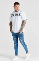 Sik Silk Pánske Modré Jeansy Mid Wash Distressed Skinny