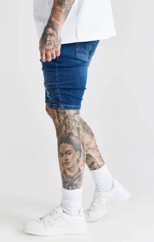 Sik Silk Pánske Tmavo Modré Kraťasy Distressed
